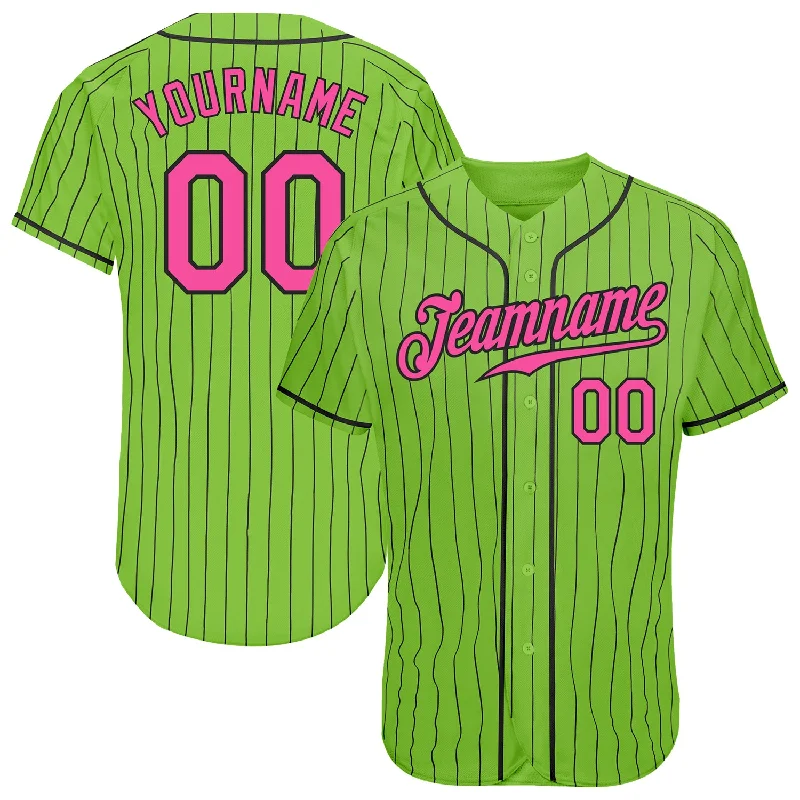 Baseball Jersey With Streetwear Vibe-Custom Neon Green Black Pinstripe Pink-Black Authentic Baseball Jersey