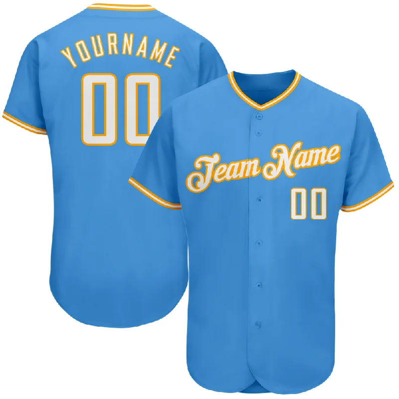 Baseball Jersey For Umpires-Custom Powder Blue White-Gold Authentic Baseball Jersey