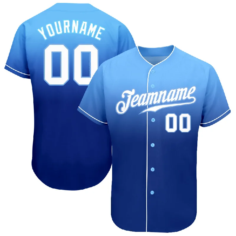 Baseball Jersey With Modern Look-Custom Light Blue White-Royal Authentic Fade Fashion Baseball Jersey