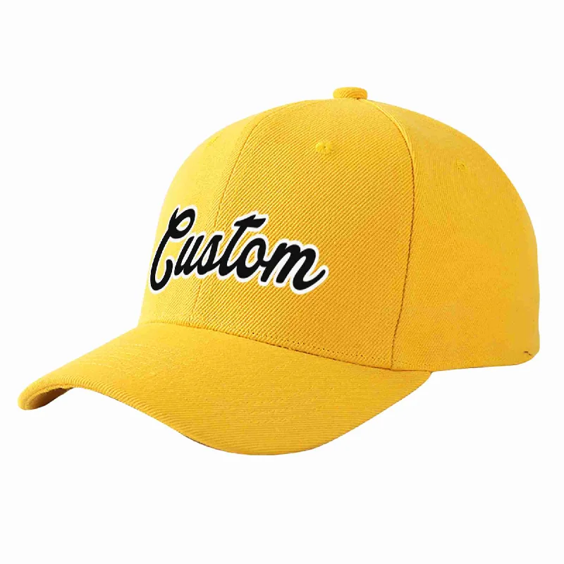 Distressed Baseball Cap-Custom Gold Black-White Curved Eaves Sport Baseball Cap Design for Men/Women/Youth