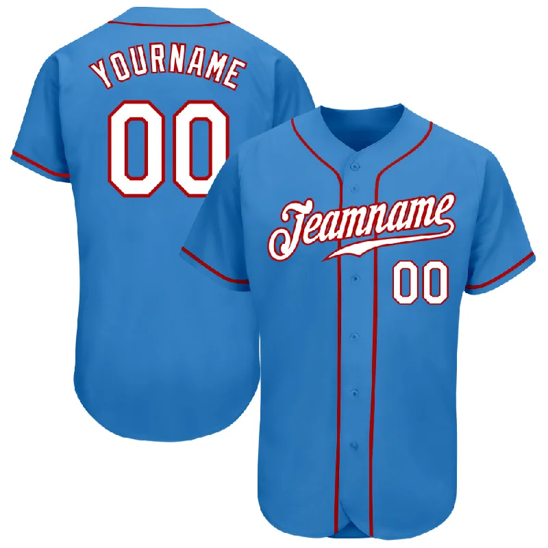 Moisture-Wicking Baseball Jersey-Custom Powder Blue White-Red Authentic Baseball Jersey