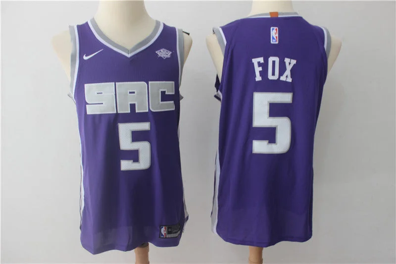 Basketball Jersey With Premium Fabric-Kings 5 De'Aaron Fox Purple Authentic Basketball Jersey