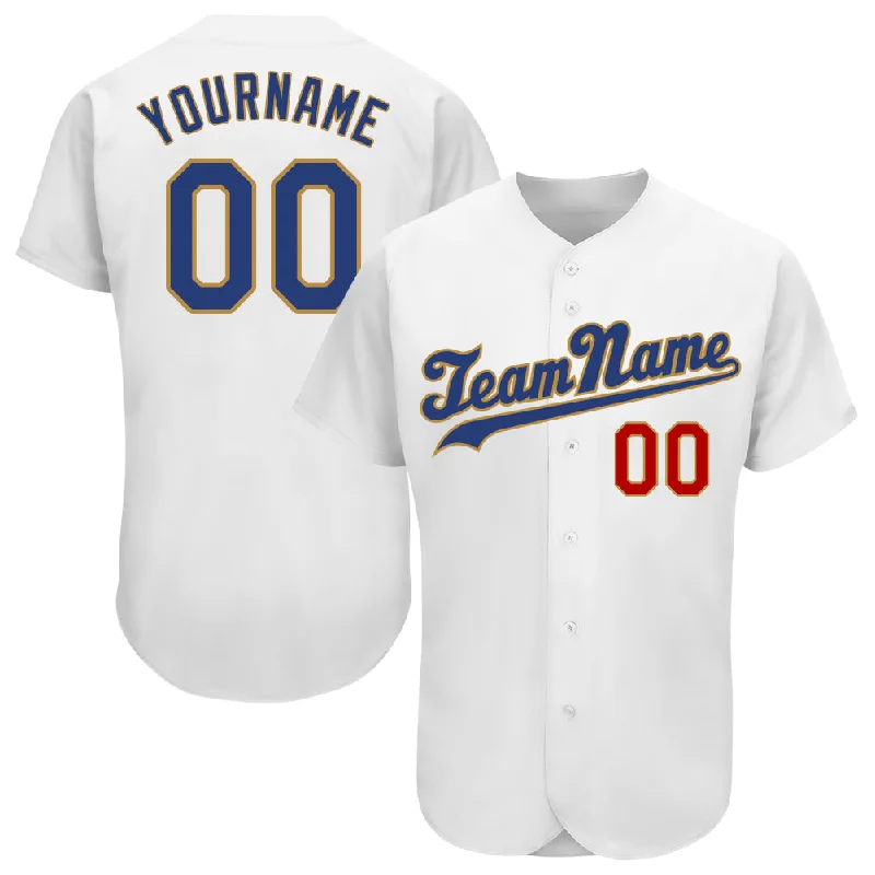 Plus Size Baseball Jersey-Custom White Royal-Old Gold Authentic Baseball Jersey