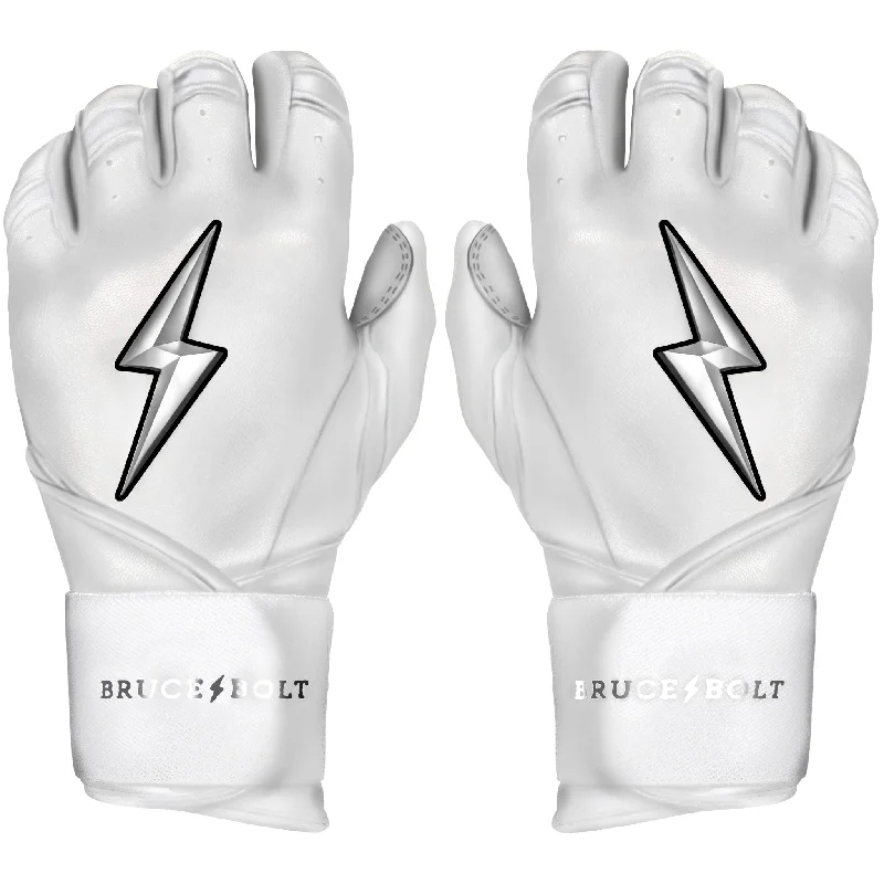 Stylish Baseball Glove-PREMIUM PRO CHROME Series Long Cuff Batting Gloves | WHITE