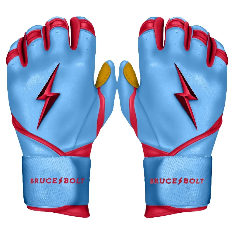 Red Baseball Glove-PREMIUM PRO BADER Series Long Cuff Batting Gloves | BABY BLUE