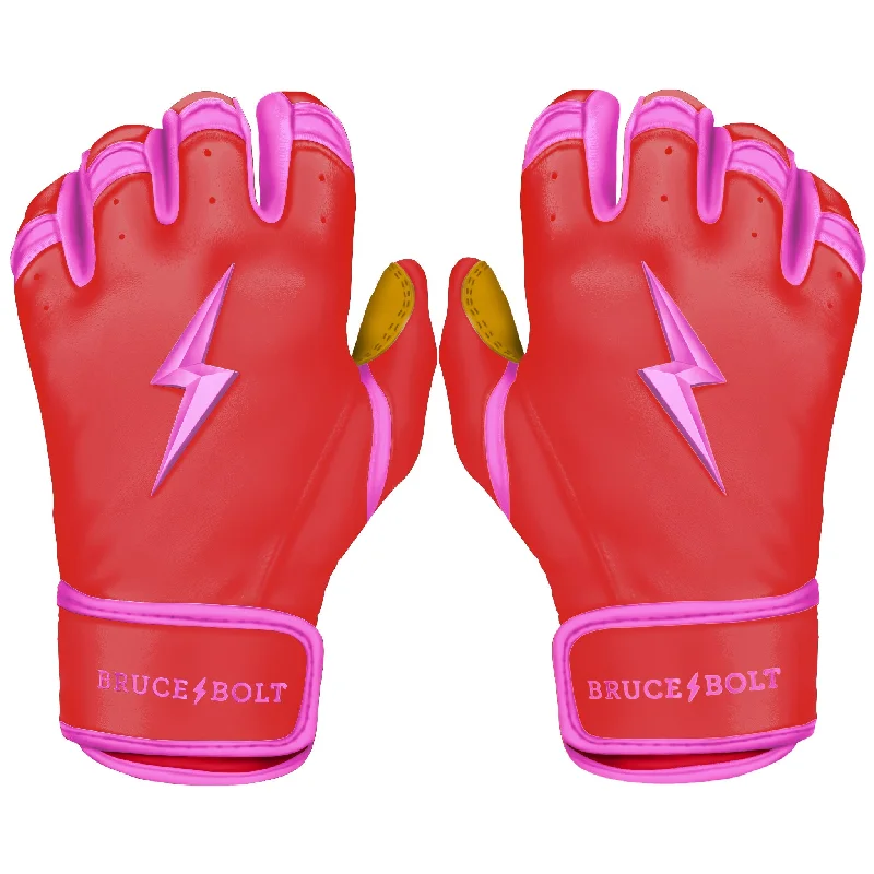 Matte Finish Baseball Glove-PREMIUM PRO BADER Series Short Cuff Batting Gloves | PINK