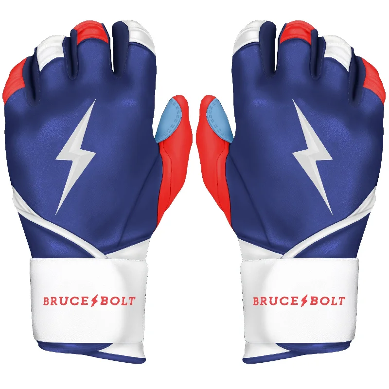 Baseball Glove For Cold Weather-PREMIUM PRO Creator Series Long Cuff Batting Gloves | RED WHITE AND BLUE