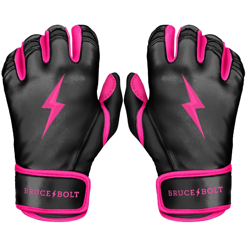 Baseball Glove With Anti-Slip Grip-PREMIUM PRO Creator Series Short Cuff Batting Gloves | BLACK w/ HOT PINK