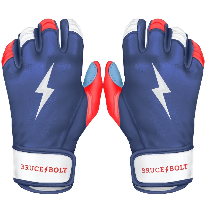 Baseball Glove With Quick-Dry Material-PREMIUM PRO Creator Series Short Cuff Batting Gloves | RED WHITE AND BLUE