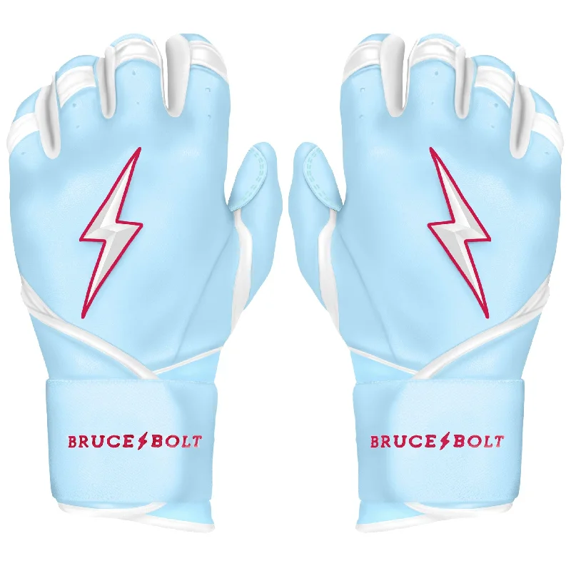 White Baseball Glove-PREMIUM PRO HAPP Series Long Cuff Batting Gloves | BABY BLUE