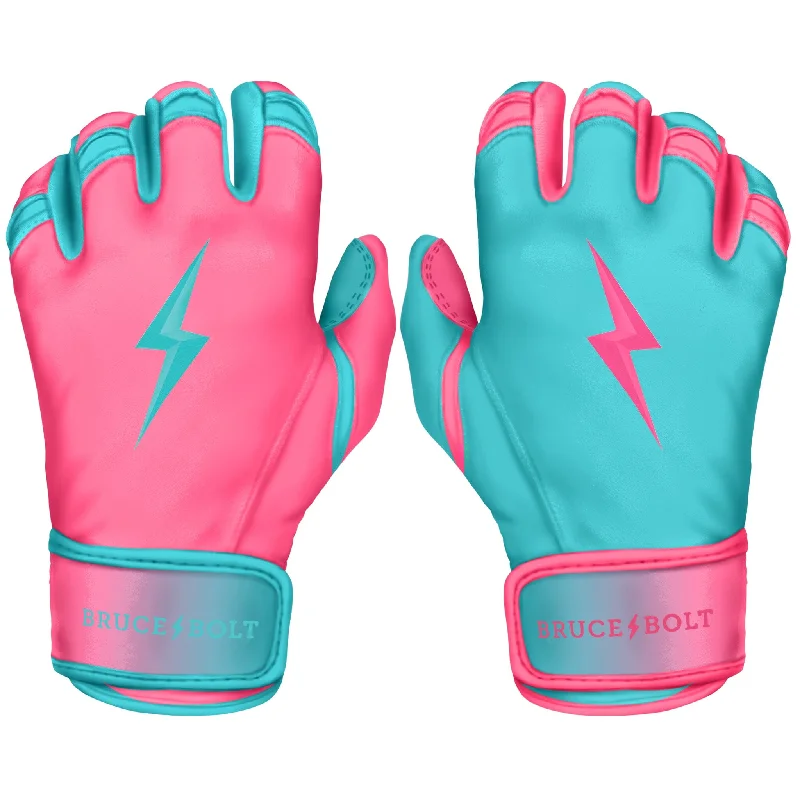 Brown Baseball Glove-PREMIUM PRO CLARK Series Short Cuff Batting Gloves | PINK/TEAL