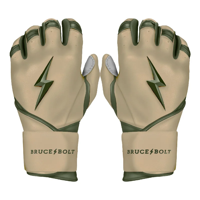 Affordable Baseball Glove-PREMIUM PRO Patriot Series Long Cuff Batting Gloves - MILITARY BEIGE